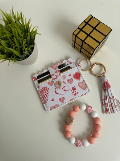 Set tarjetero + pulsera + llavero corazones melón - Maurez Bags